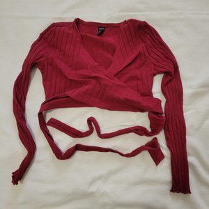 SHEIN Red Crisscross Tie Back Rib-knit Crop Top